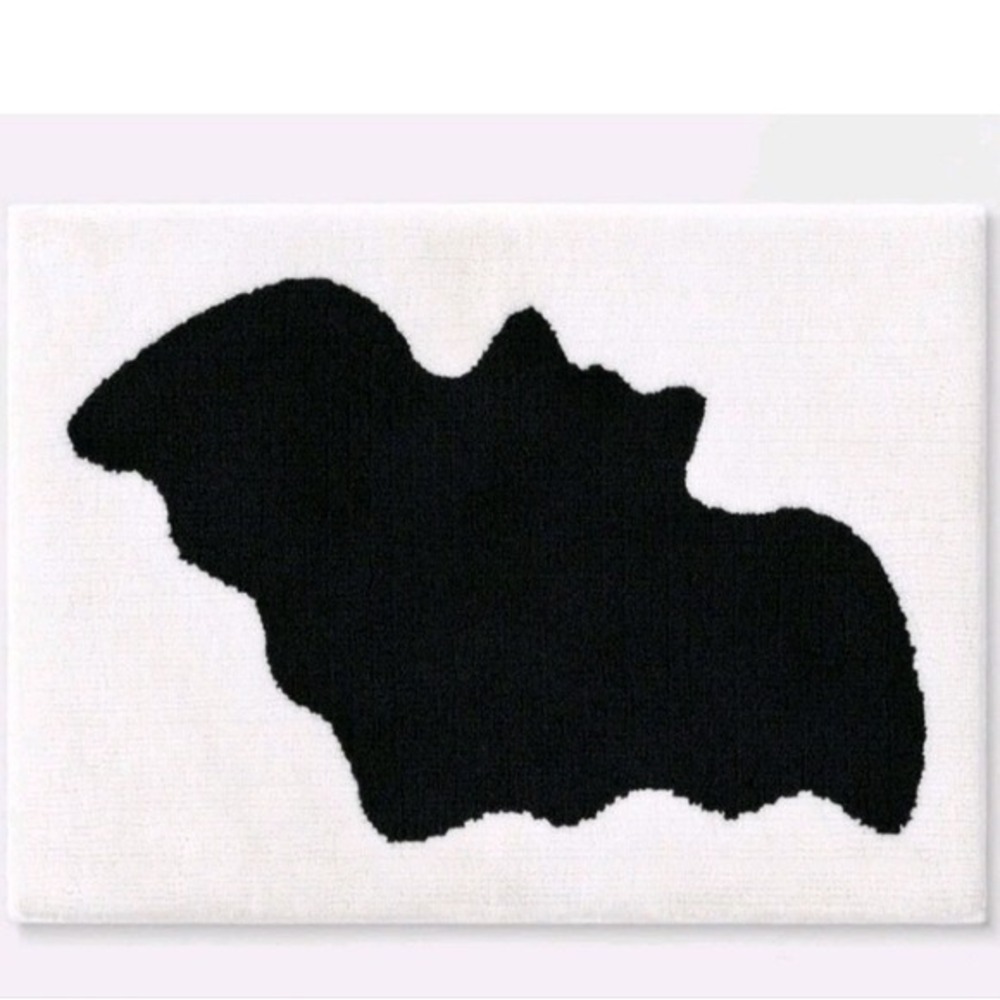 Halloween‎ Bath Mat Black Bat White Plush Spooky Season Decor NWT